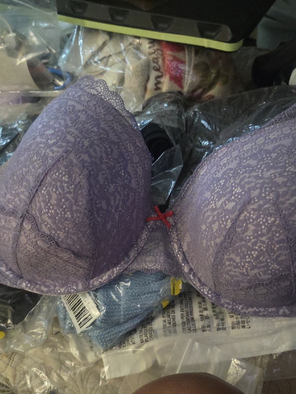Cacique (Lane Bryant) Lavender Lace Push-Up Bra with Red Accentcique
